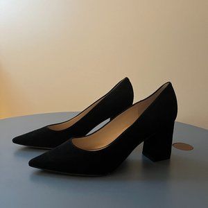 Black Suede Block Heel Pump